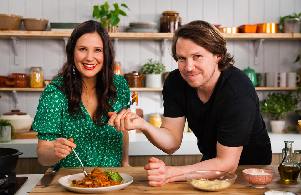 Two hosts of Freshly Picked, a cooking series about plant-based eating