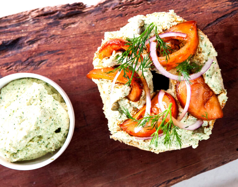 Vegan savoury breakfast idea: Tomato Lox & Schmear Bagels
