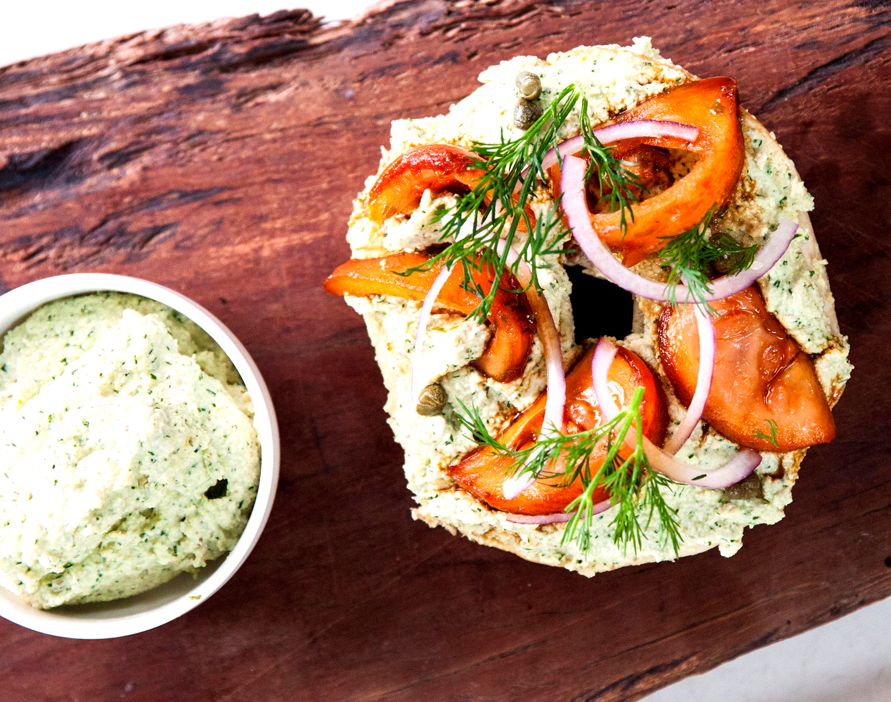 Vegan savoury breakfast idea: Tomato Lox & Schmear Bagels