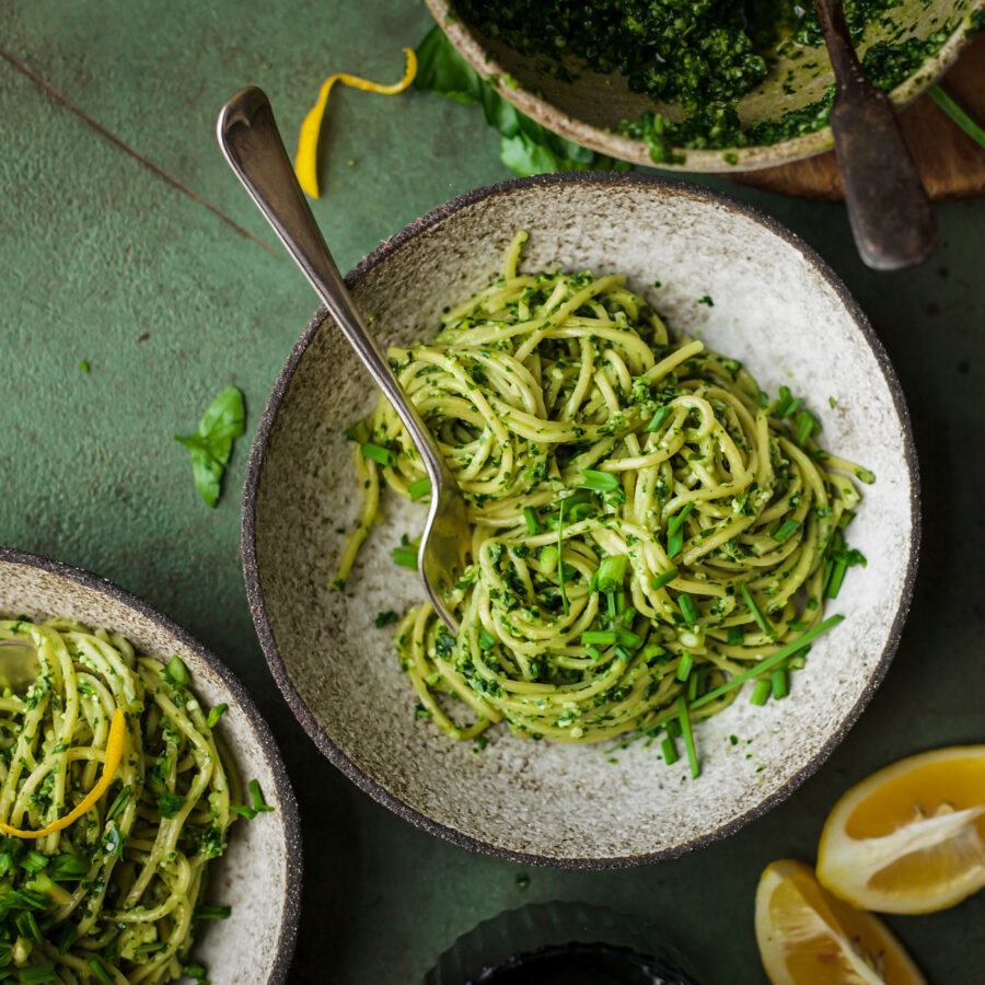 Pesto Noodles in bowl